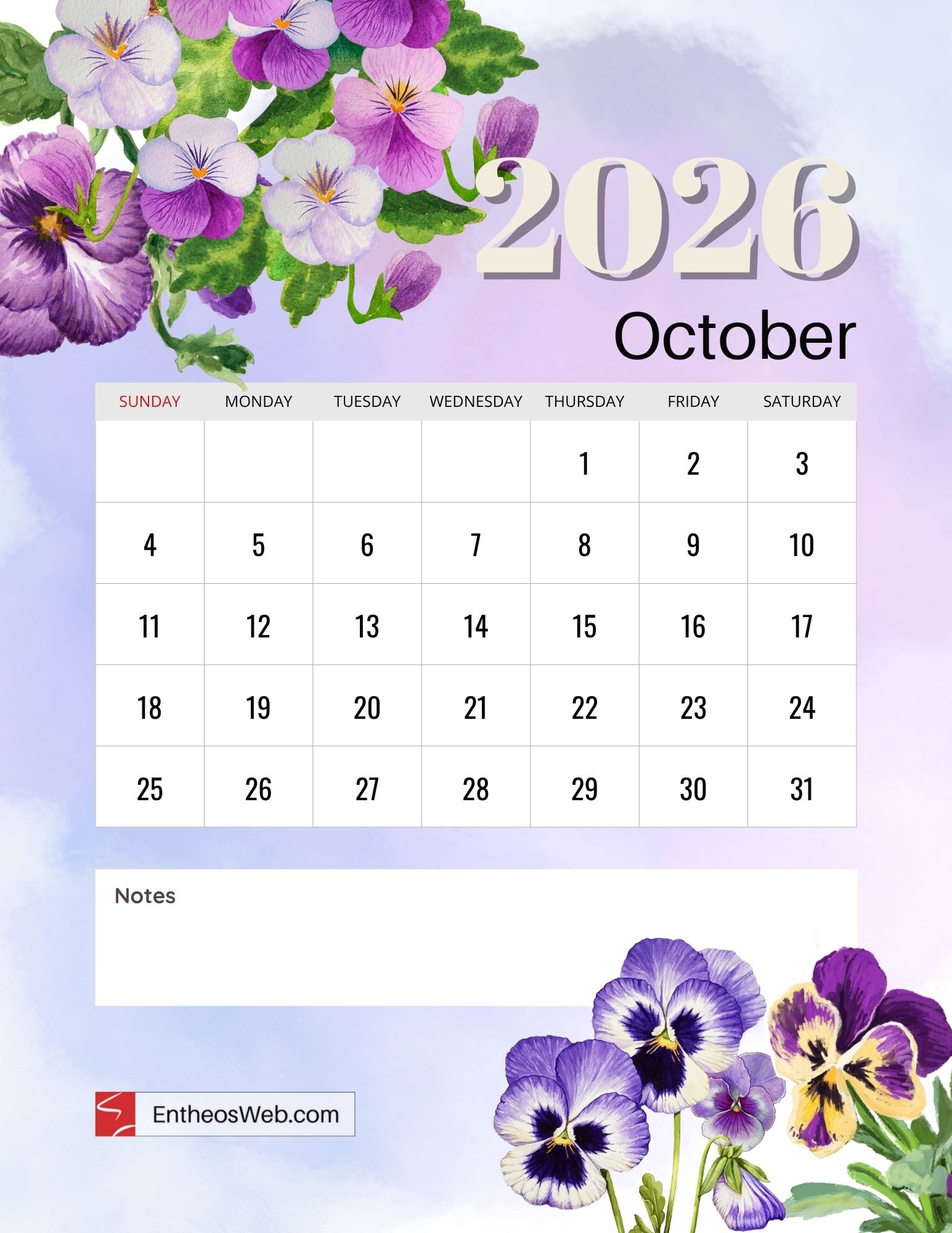 2026 Floral Month Calendar Printables EntheosWeb