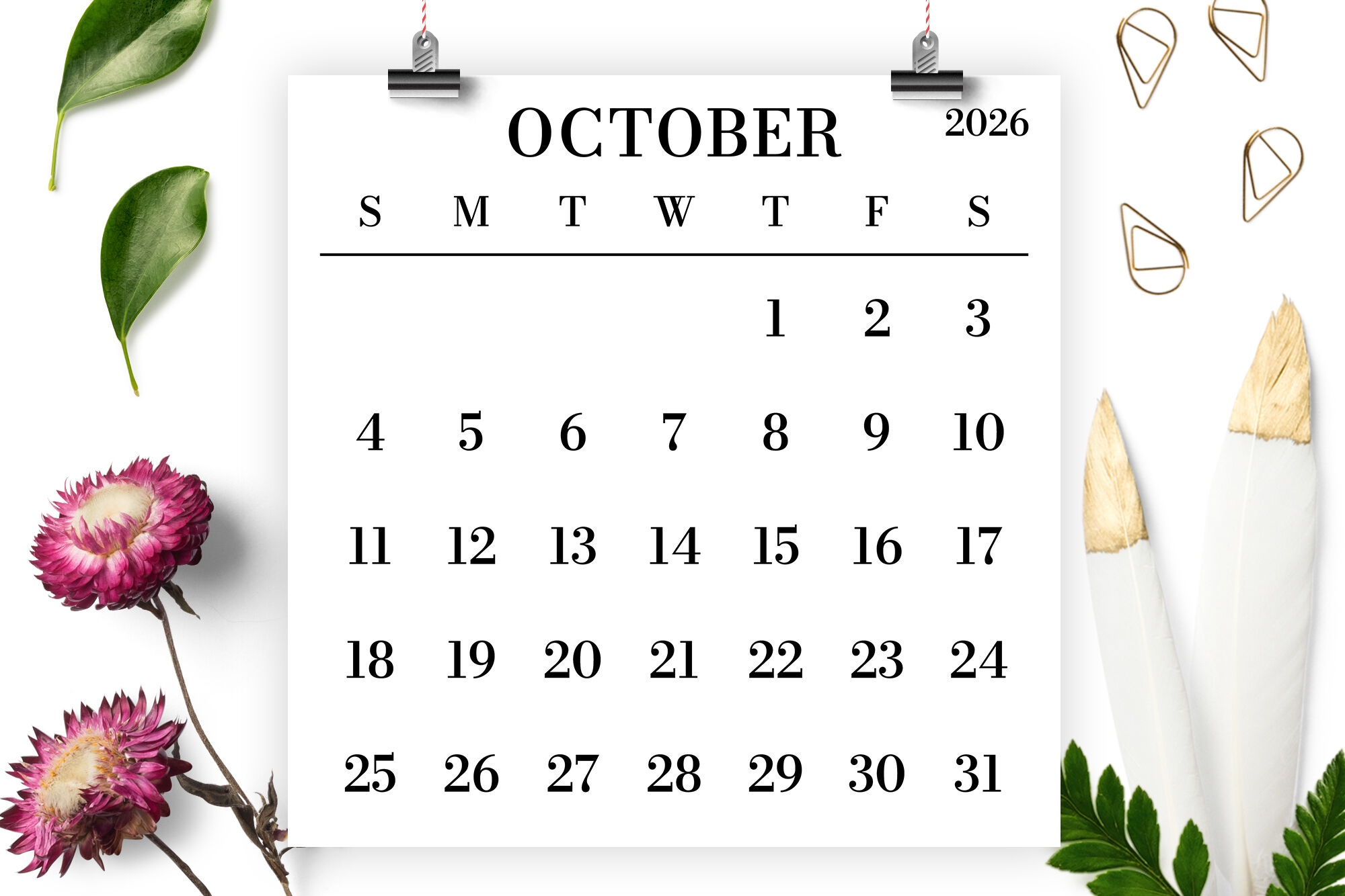 October 2026 Calendar Large Number