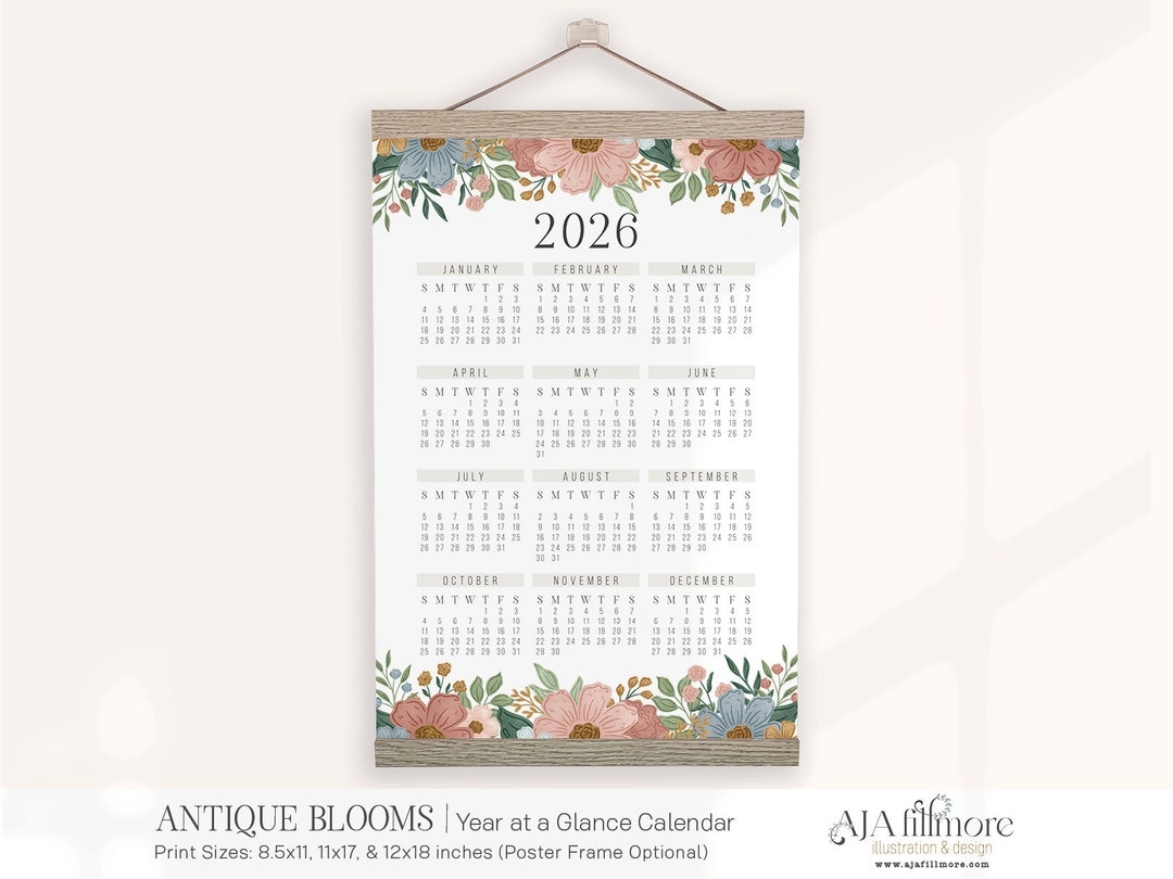 2026 Year At A Glance Calendar Year At A Glance Calendar Makes A Great Gift For The Home Yearly Calendar Wall Calendar 2026 Calendar Etsy