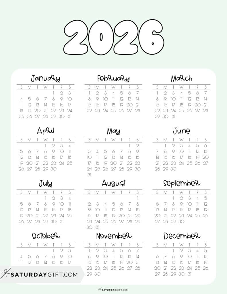 2026 Yearly Calendar Printable 35 Cute Free 2026 Annual Calendars
