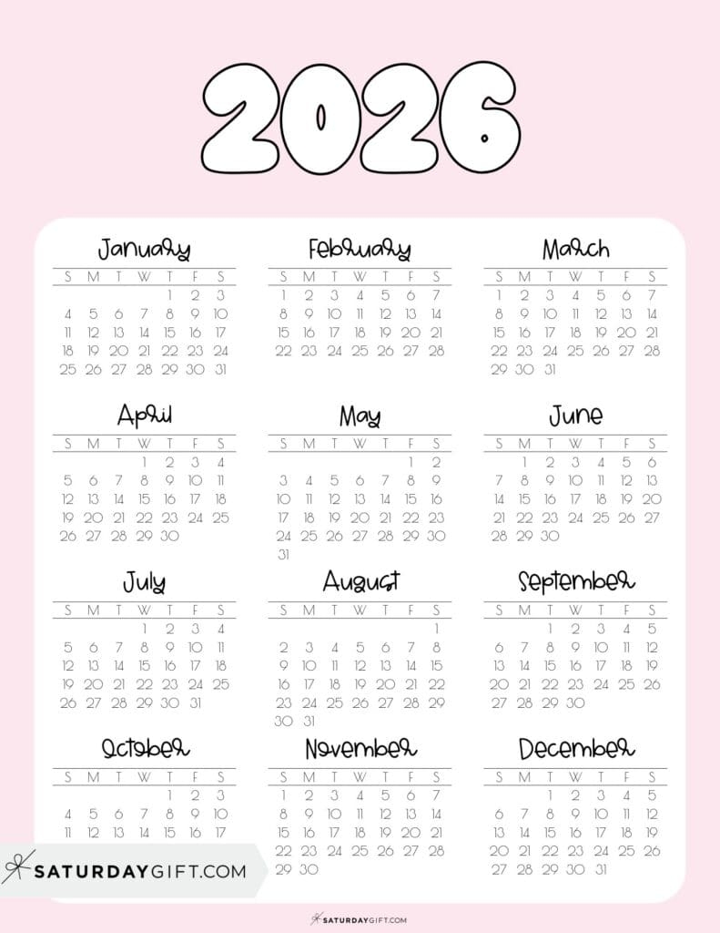 2026 Yearly Calendar Printable 35 Cute Free 2026 Annual Calendars
