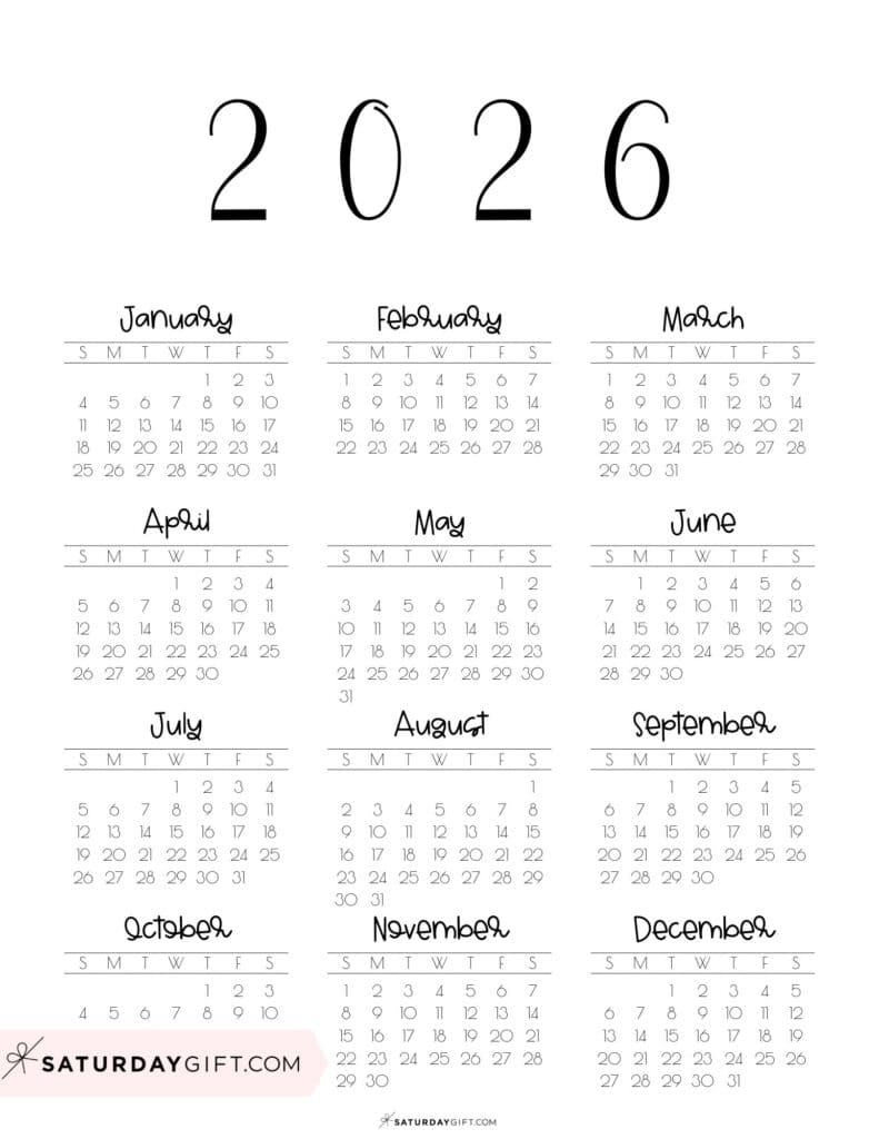 2026 Yearly Calendar Printable 35 Cute Free 2026 Annual Calendars
