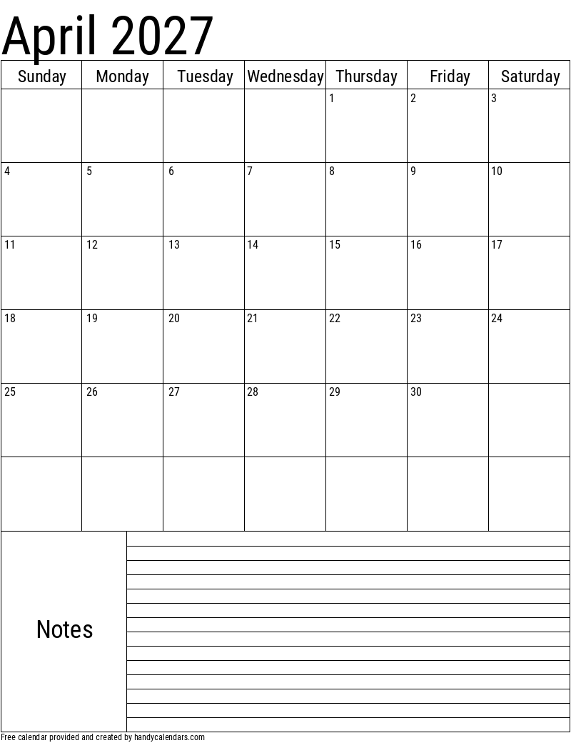 2027 April Calendars Handy Calendars
