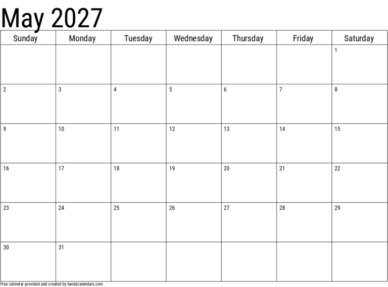 2027 May Calendars Handy Calendars