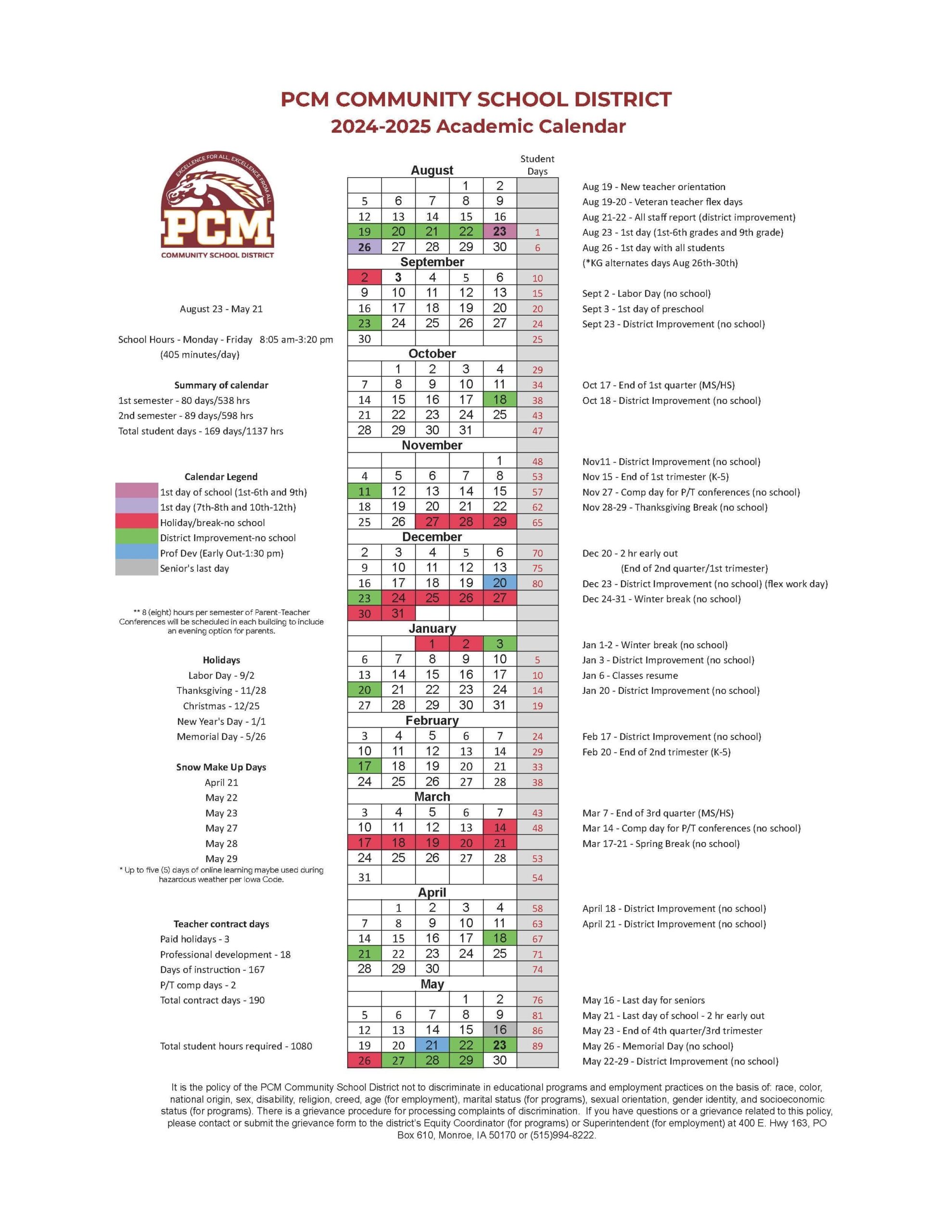 24 25 District Calendar Calendar Prairie City Monroe Community School District 24 25 District Calendar Calendar Prairie City Monroe Community School District