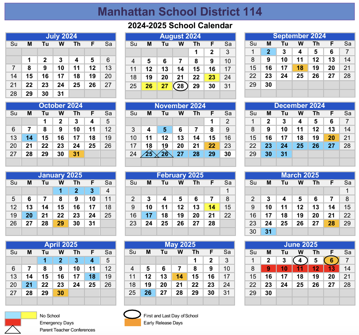 24 25 School Calendar Manhattan School District 114
