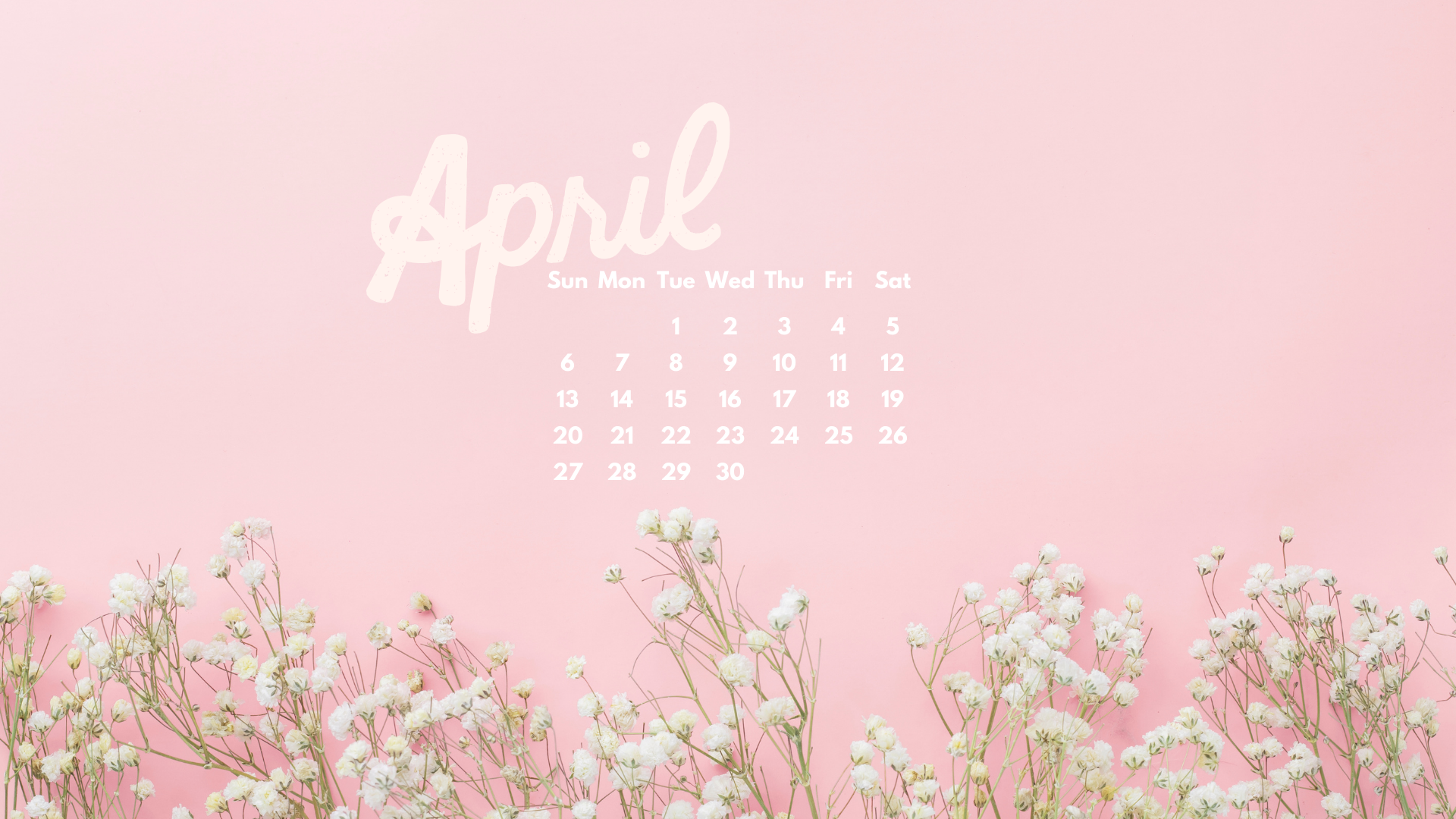 April 2025 Light Pink BG Calendar