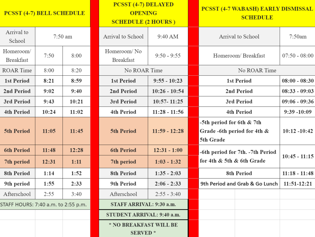 4 7 Campus Bell Schedules 4th Grade To 7th Grade