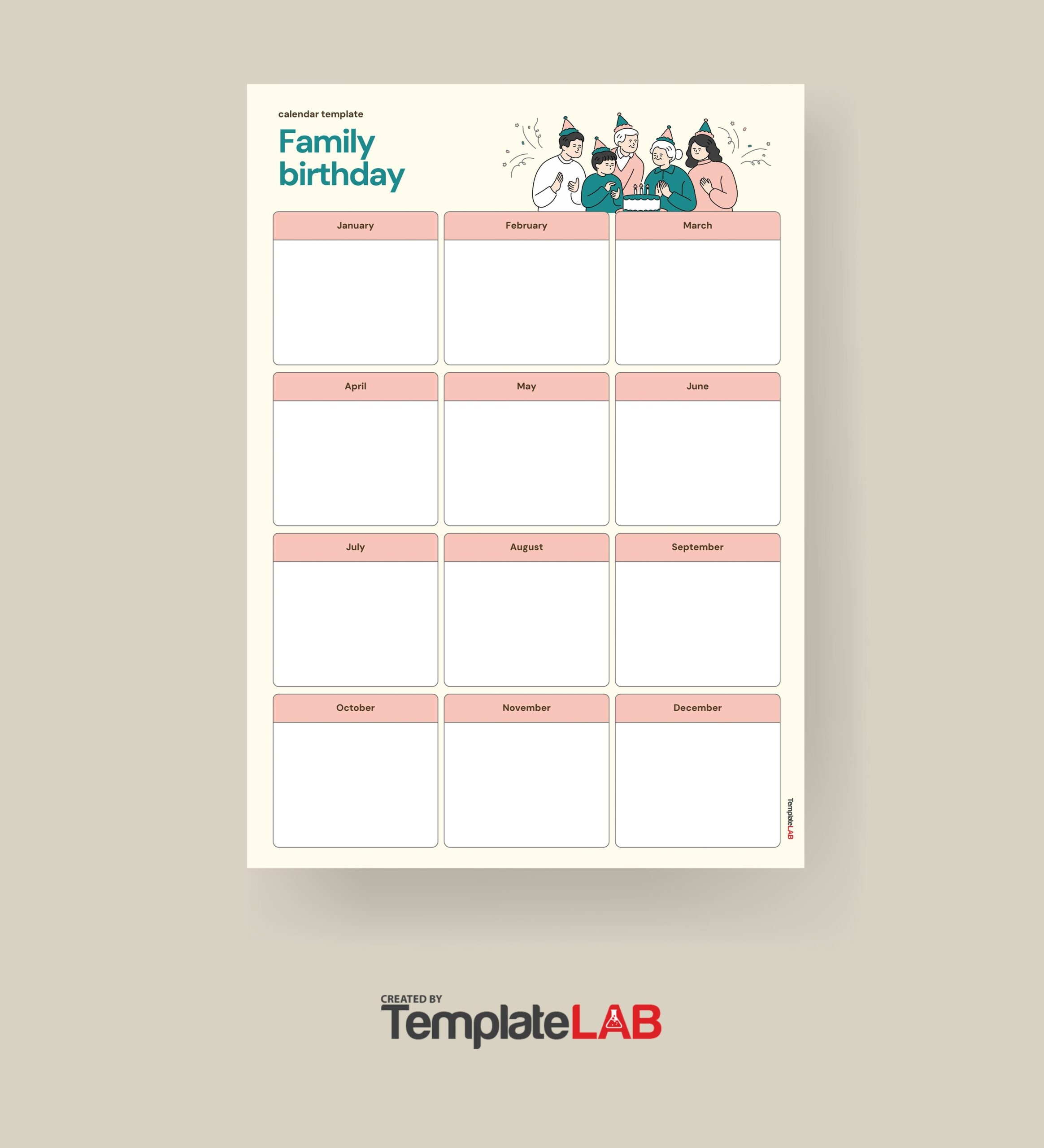 Birthday Calendar Portrait 4 Pages
