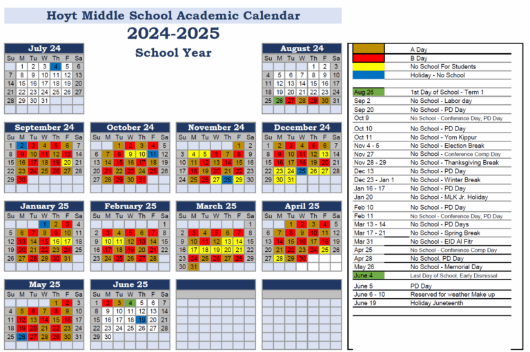 A B Calendar 2024 2025 Hoyt Middle School