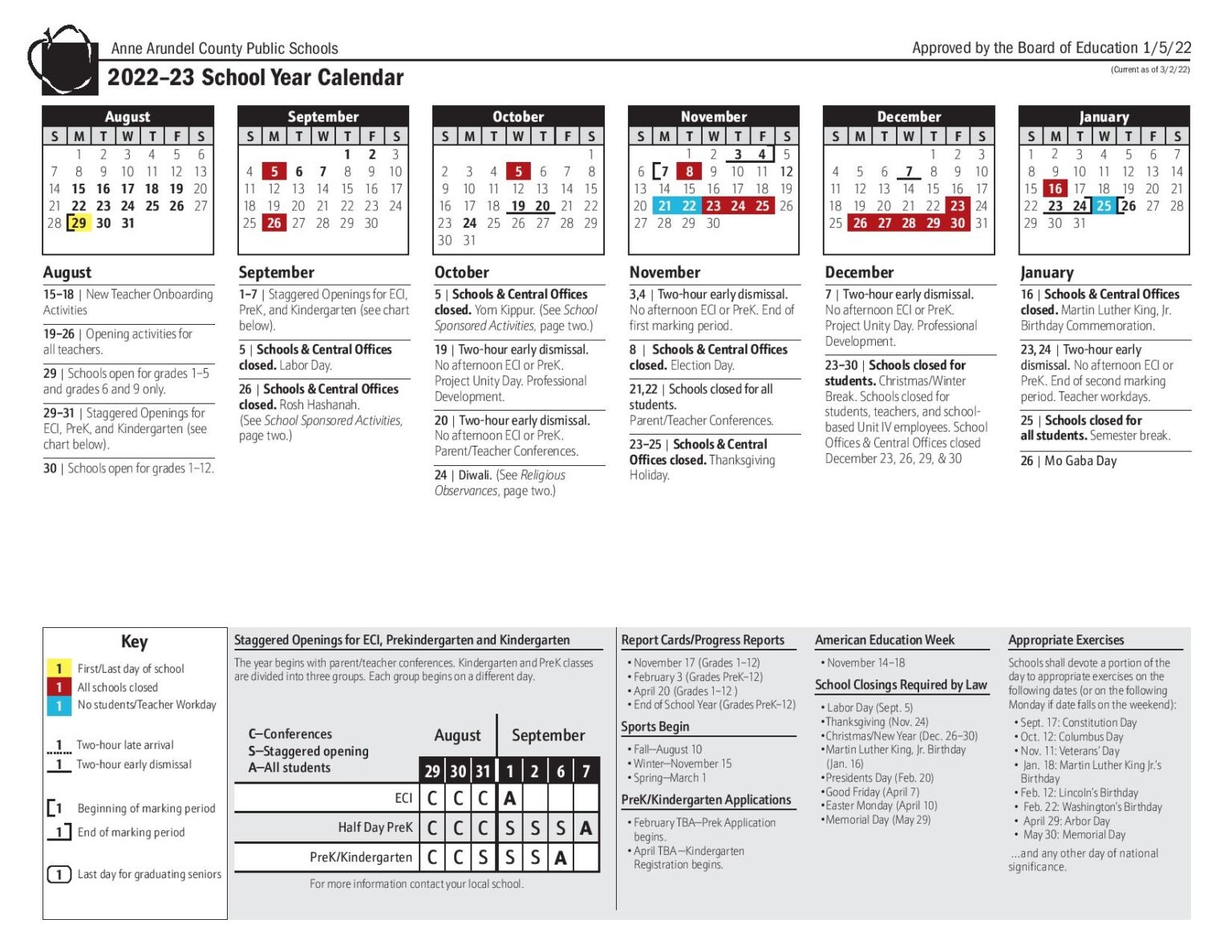 arundel county schools calendar