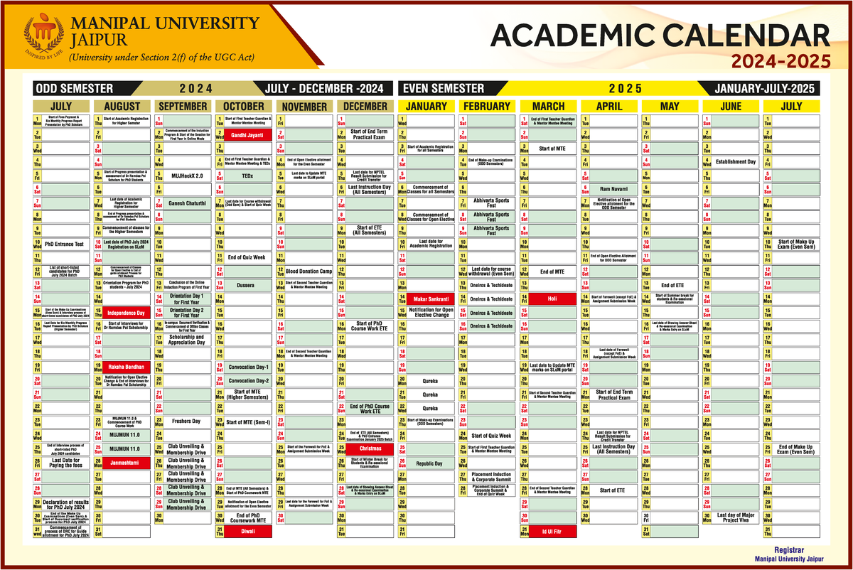 AC Academic Calendar 2024 25 Timetable For Odd And Even Semesters Studocu