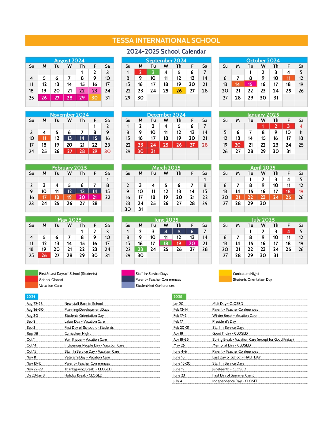 Academic Calendar 2024 25 Tessa International School