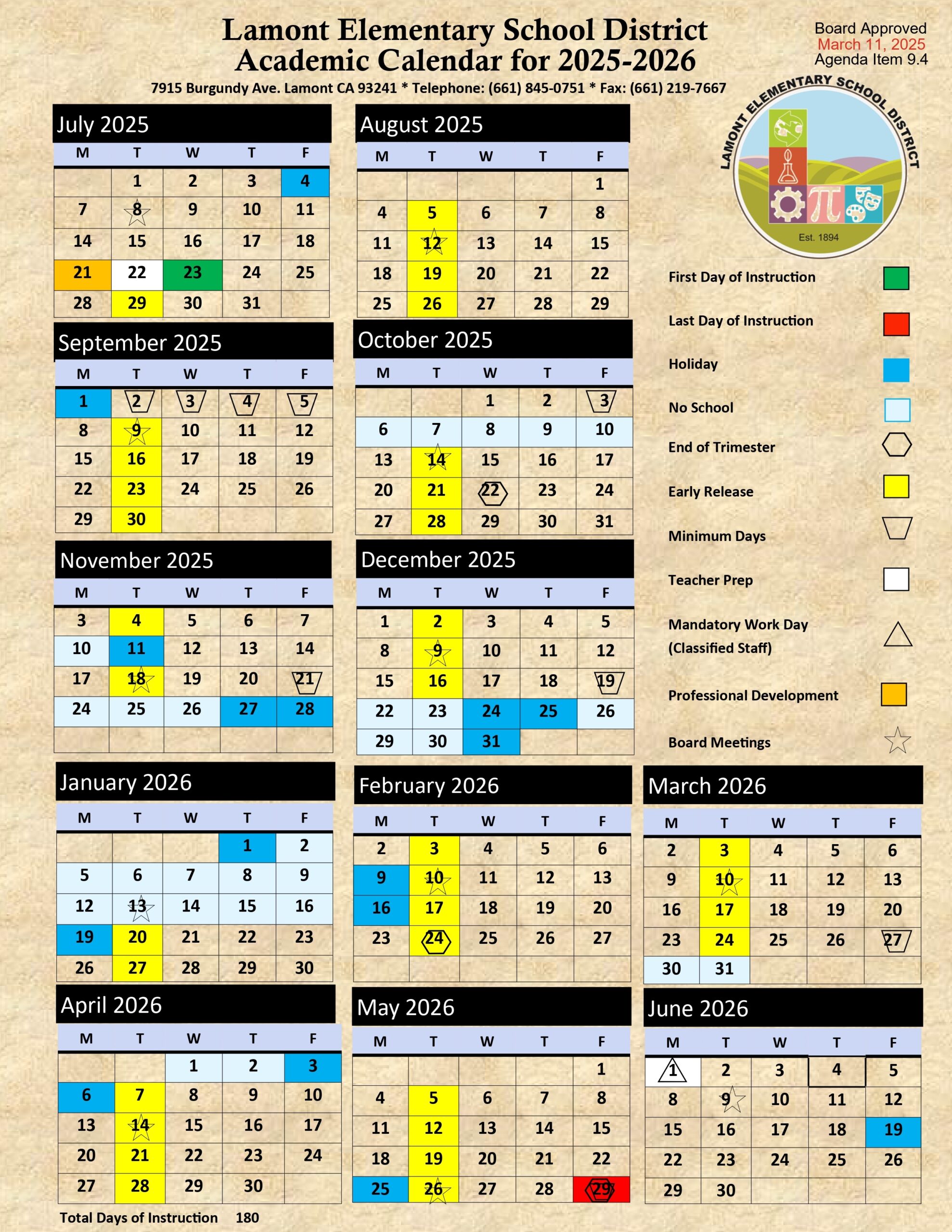 bakersfield city schools calendar