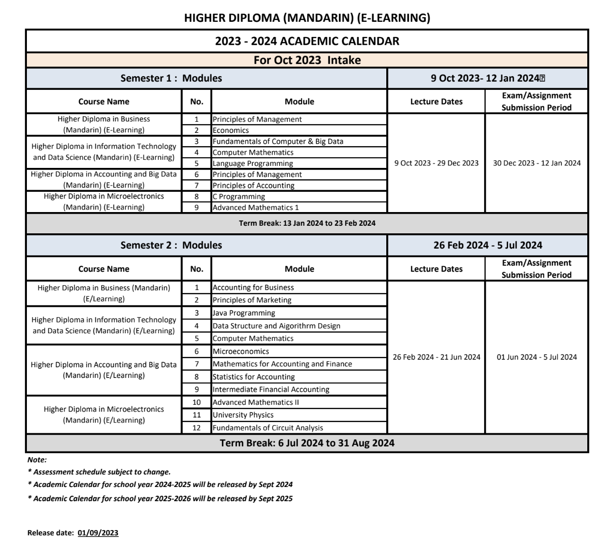 Academic Calendar United Seas College