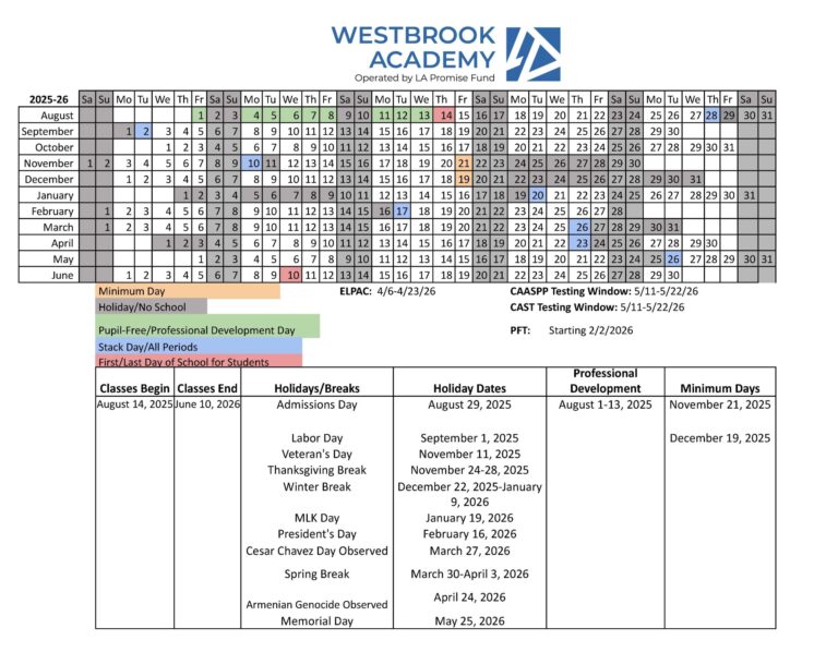 Academic Calendar WestBrook Academy