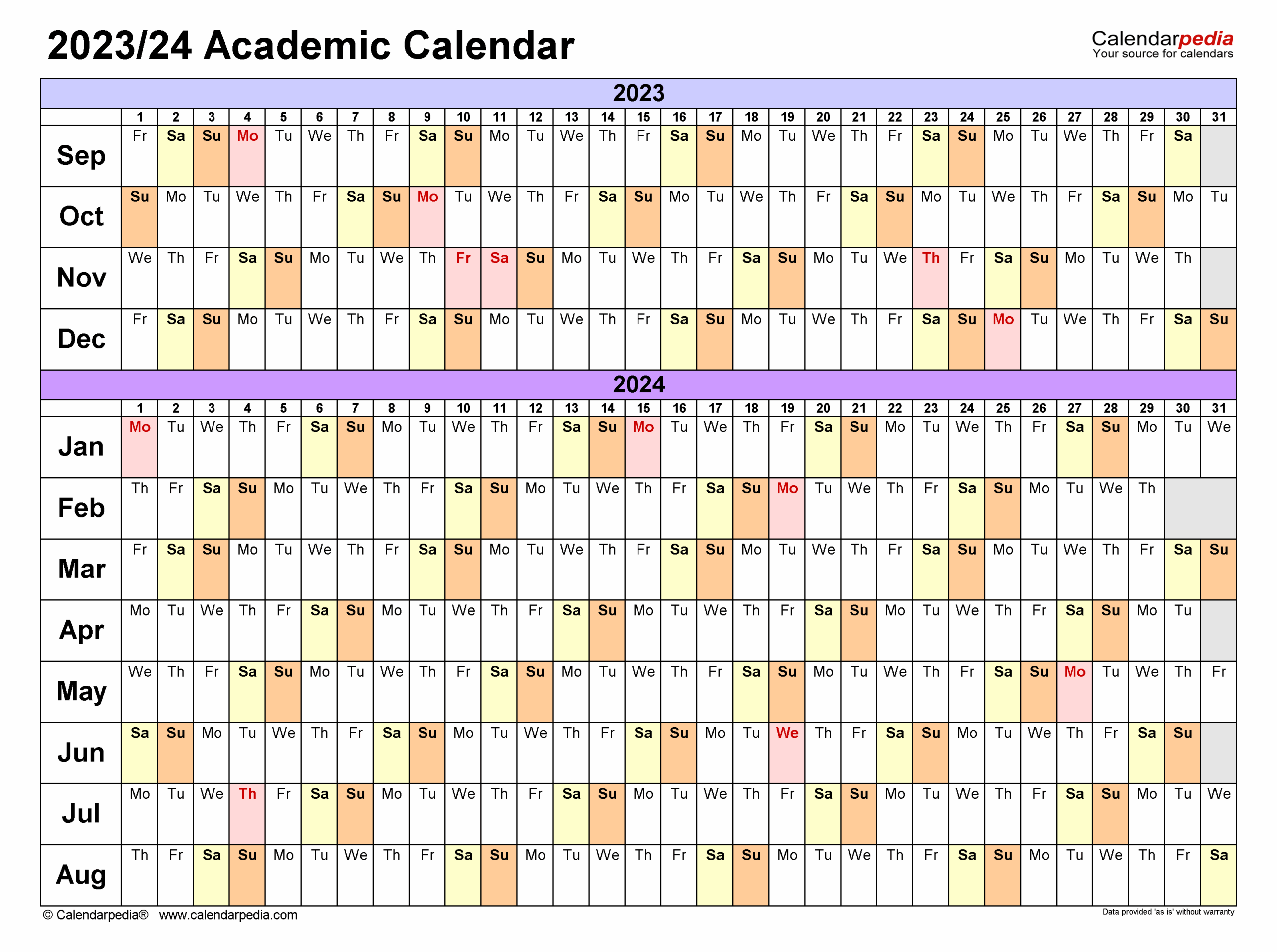 Academic Calendars 2023 2024 Free Printable PDF Templates