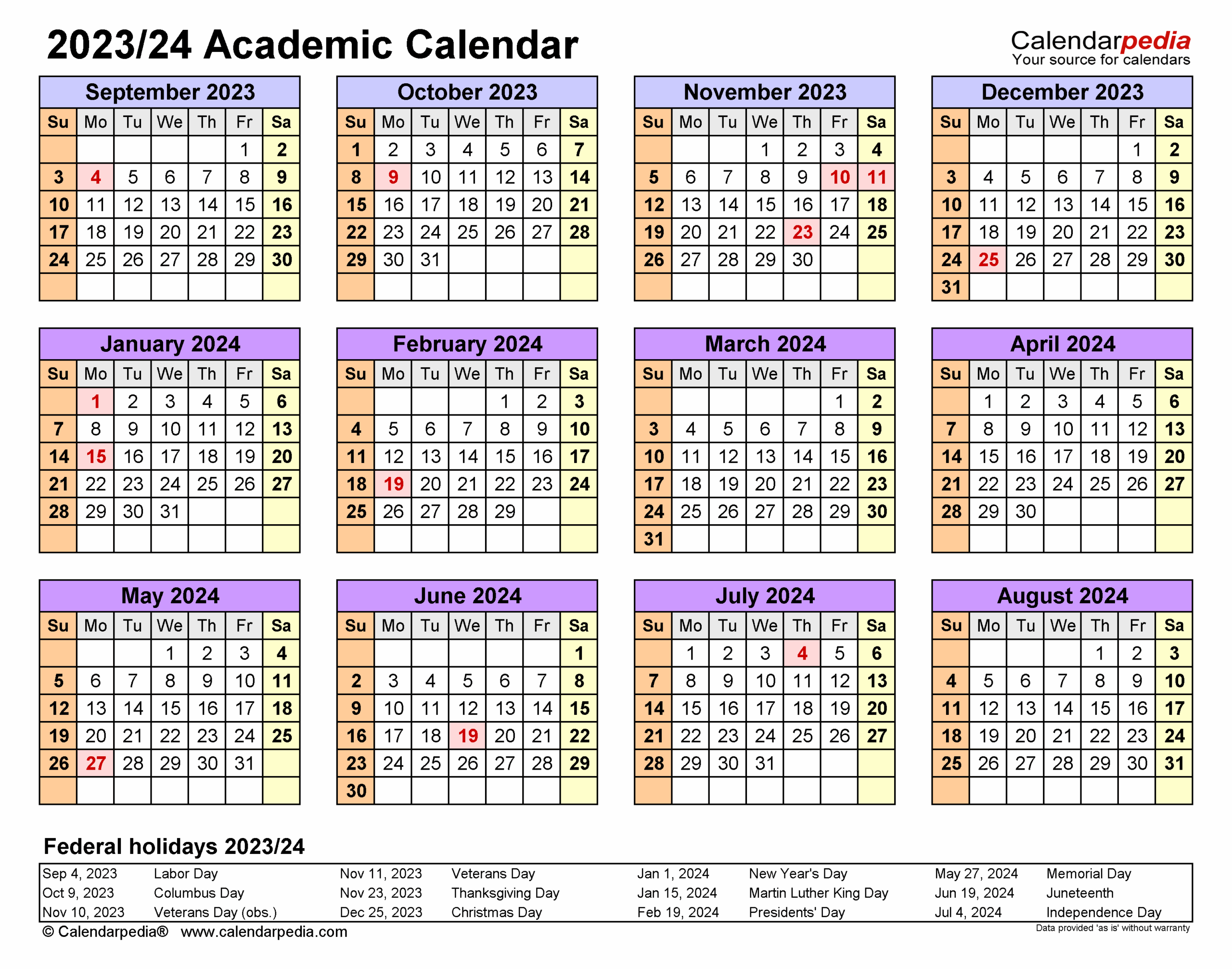 Academic Calendars 2023 2024 Free Printable PDF Templates