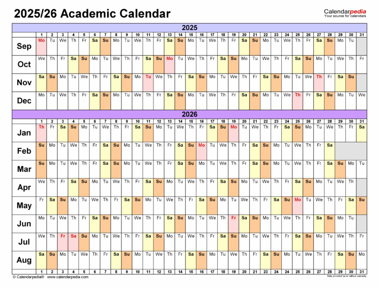 Academic Calendars 2025 2026 Free Printable PDF Templates