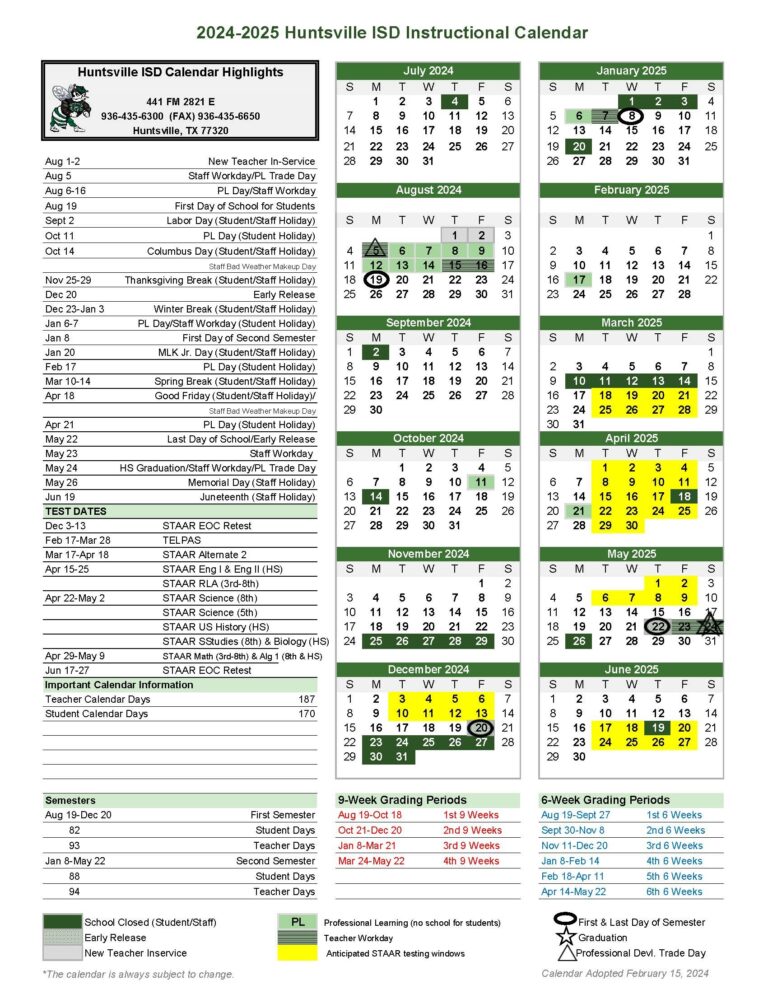 Academic School Year Calendar Huntsville Independent School District
