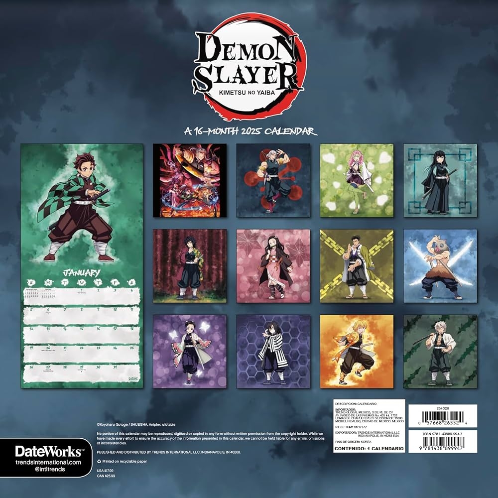 Amazon 2025 Demon Slayer Wall Calendar 0057668265524 Unknown Author Books