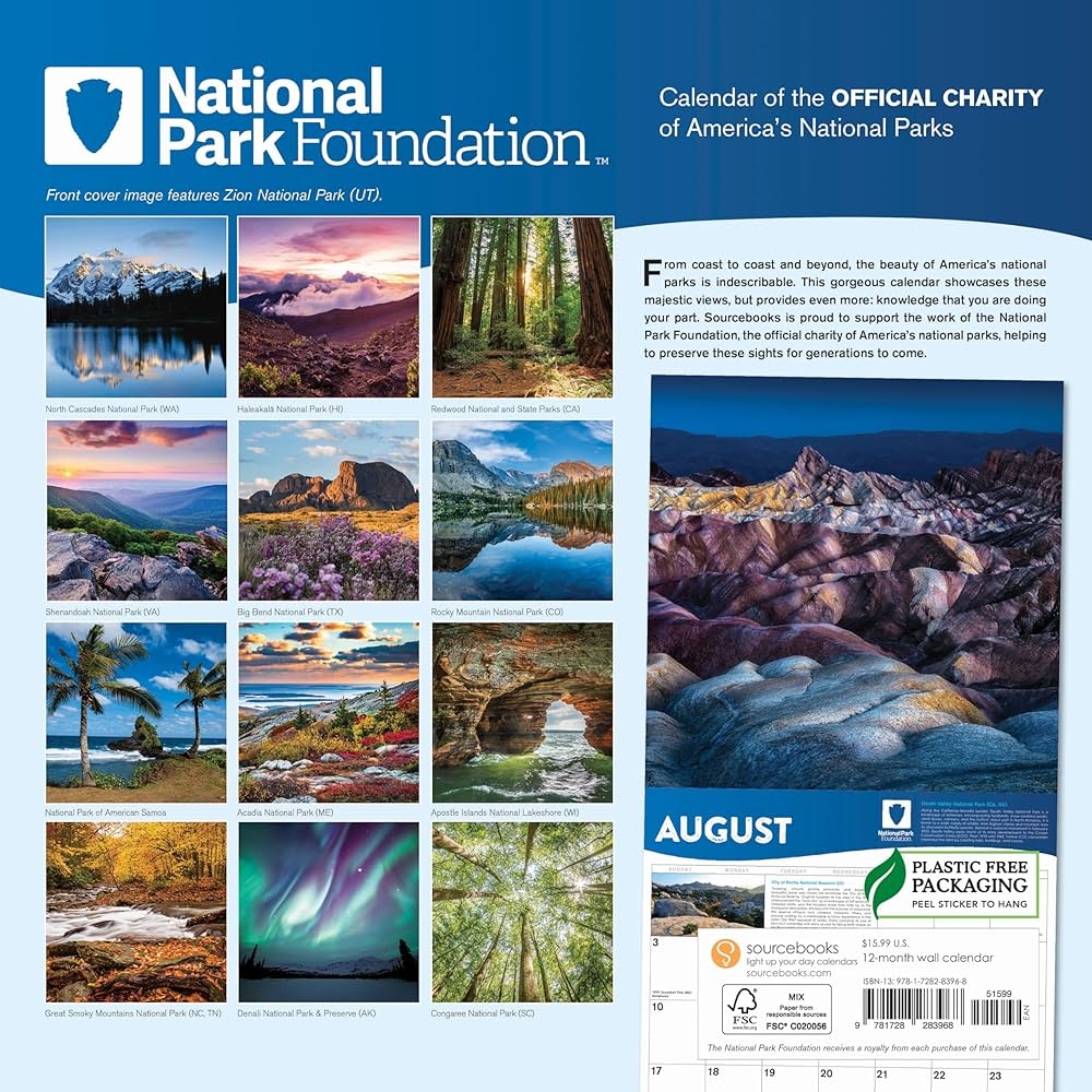 Amazon 2025 National Park Foundation Wall Calendar 12 Month Nature Calendar Photography Collection Monthly Calendar 9781728283968 National Park Foundation Books