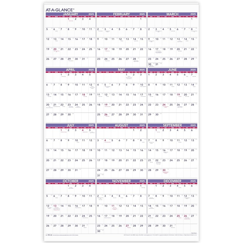 Amazon AT A GLANCE 2025 Wall Calendar Monthly 24 X 36 Extra Large Paper PM122825 