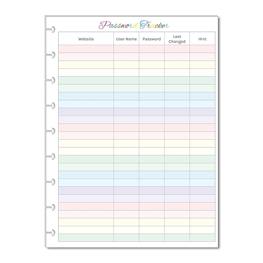 Colored Password Tracker Template