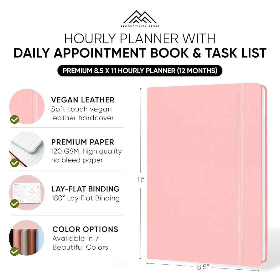 Amazon Hourly Planner Appointment Book 8 5 X 11 Premium Hourly Planner With Daily Schedule 30 Minute Time Slots For Better Time Management By PRODUCTIVITY STORE A4 Pink Office Products