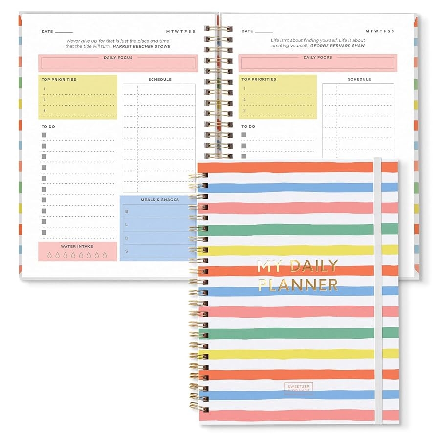 Amazon S O Undated Planner With Meal Habit Routine Tracker Daily To Do List Daily Planner Agenda Candy Stripe Notebook Organizer 2025 For Students College Work ADHD Fitness Productivity Office Products