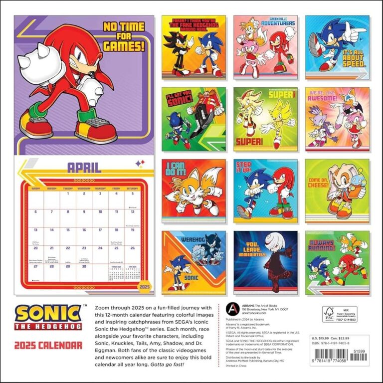 Amazon Sonic The Hedgehog 2025 Wall Calendar 9781419774058 Sega Books