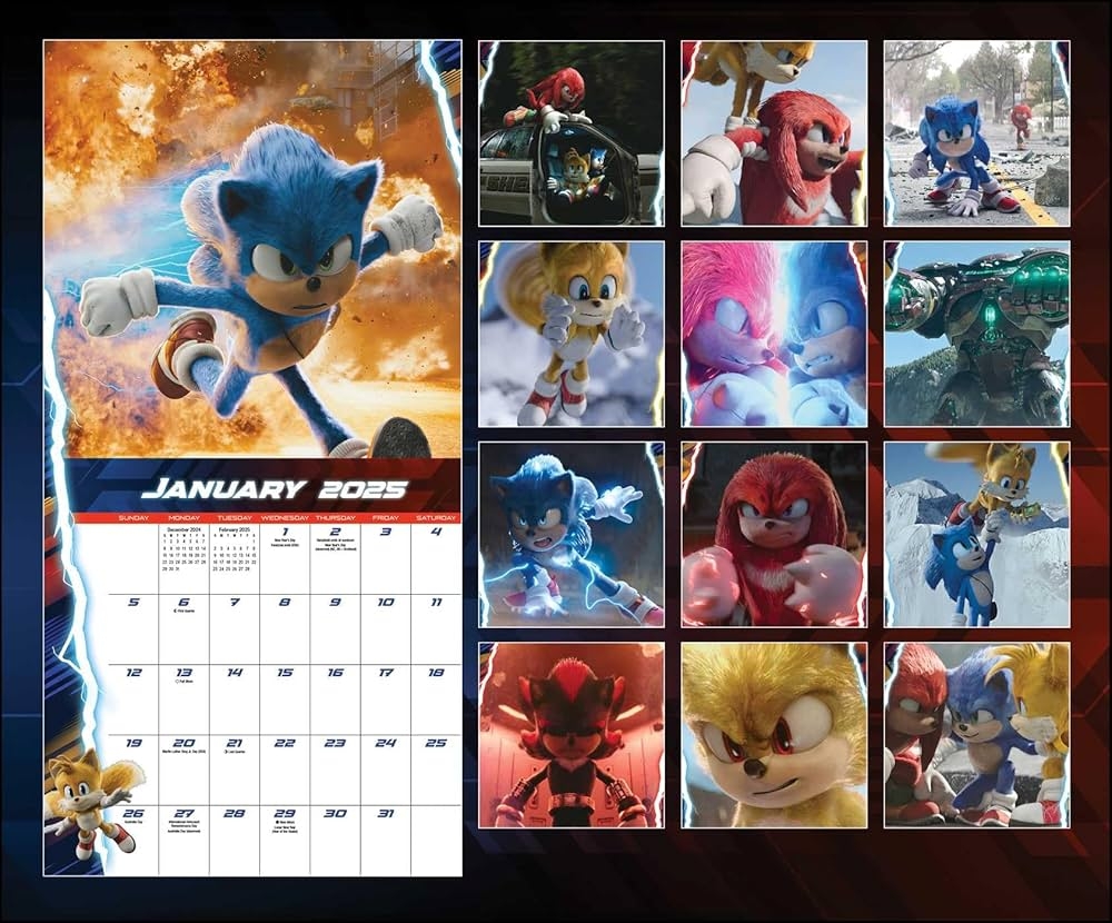 Amazon Sonic The Hedgehog 3 Movie Tie in 2025 Wall Calendar 9781419778162 Sega Books