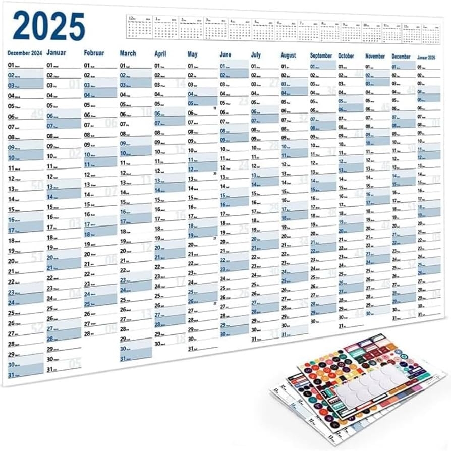 Amazon Yearly Wall Calendar 2025 30 X 20 6 Inches Poster Calendar 2025 Yearly Wall Calendar With Holidays Annual Year Calendar With Stickers Blue Office Products