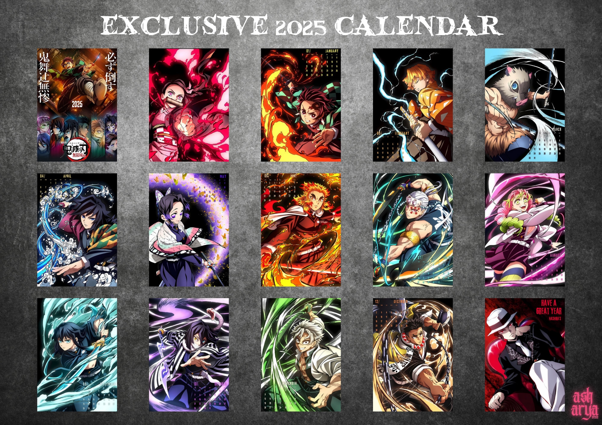 Anime Calendar 2025 Version 2 DEMON SLAYER Digital And Printable PDF digital Download Only Etsy