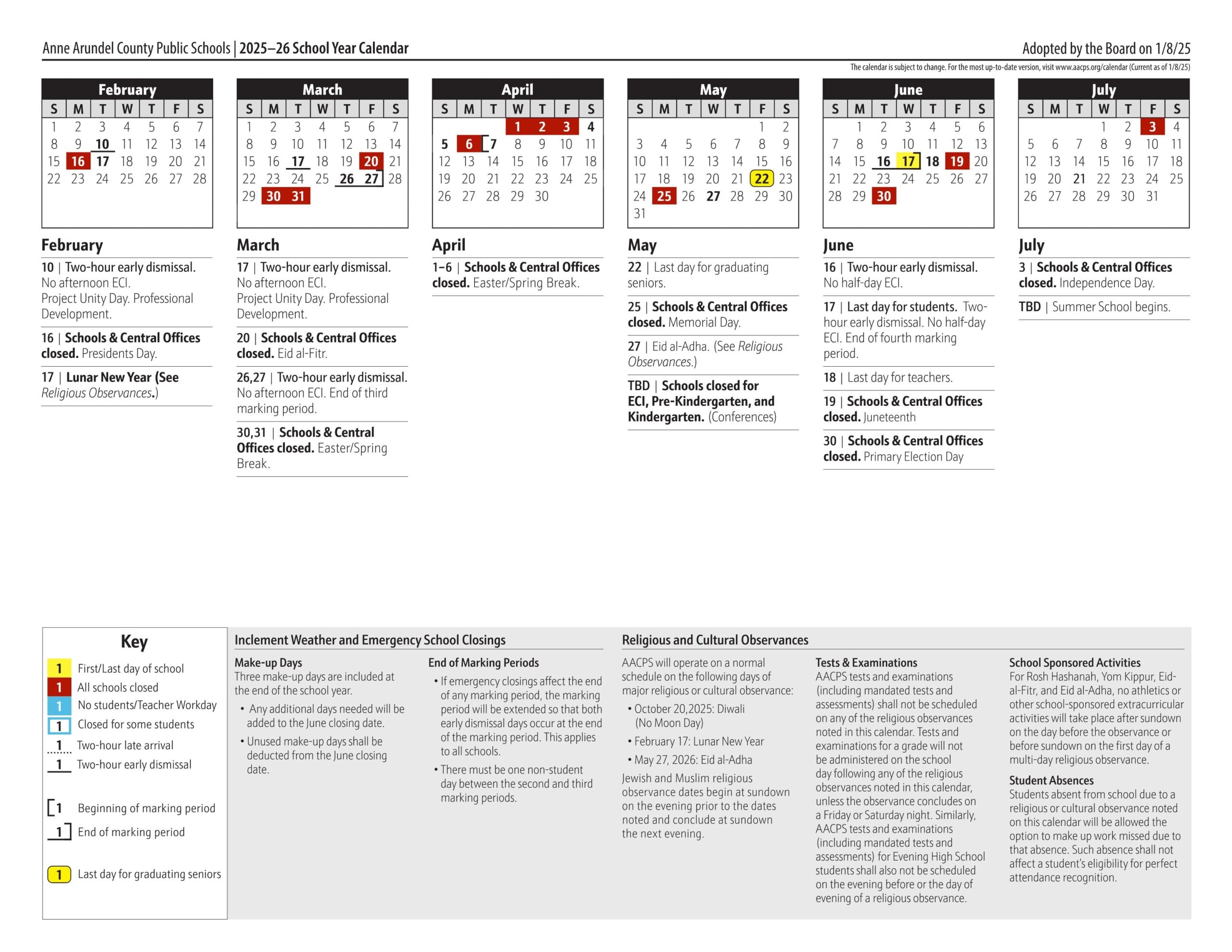 Anne Arundel County Schools Calendar 25 26 PDF EduCounty