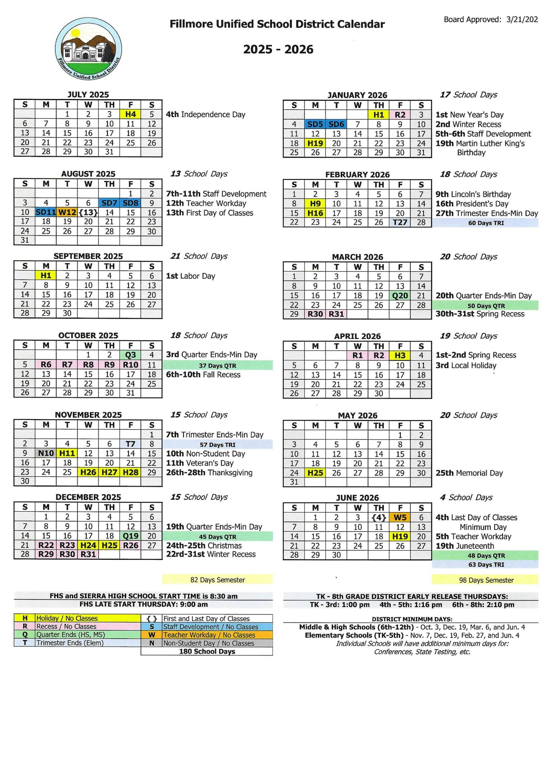 Annual School Calendars English Spanish Family Resources And Engagement Fillmore Unified School District