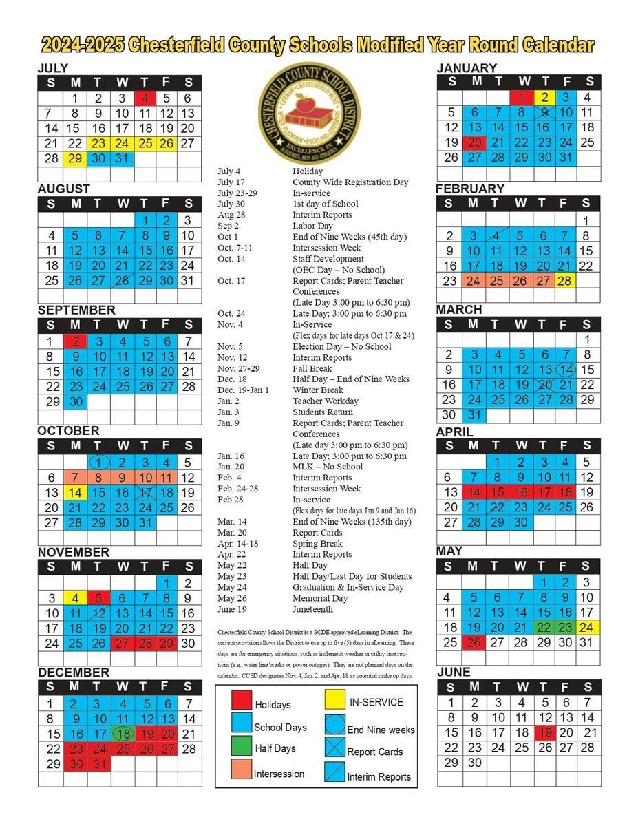 Approved Calendars About Us Chesterfield County School District