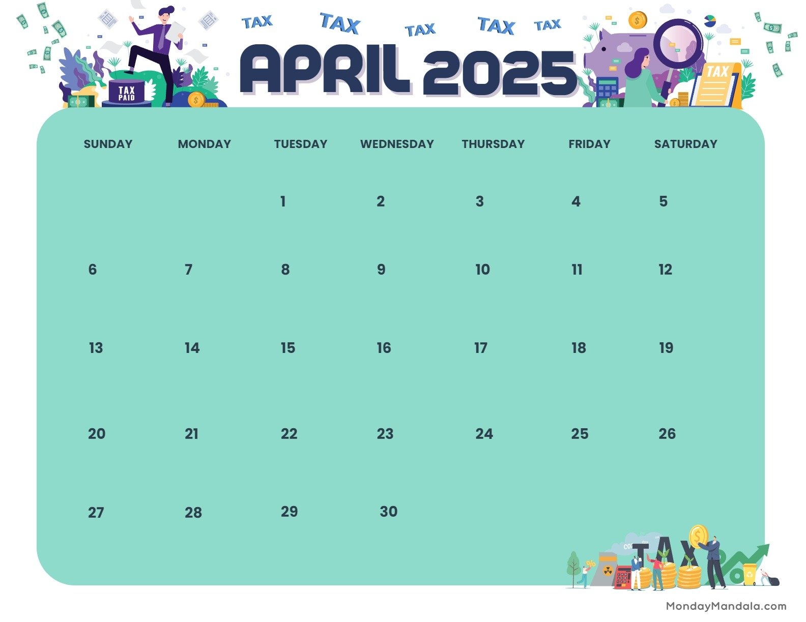 April 2025 Calendar Green Landscape