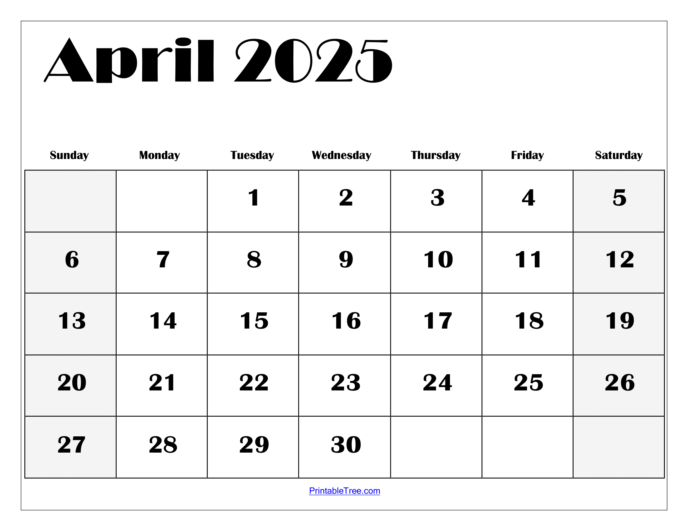 April 2025 Blank Printable Calendar