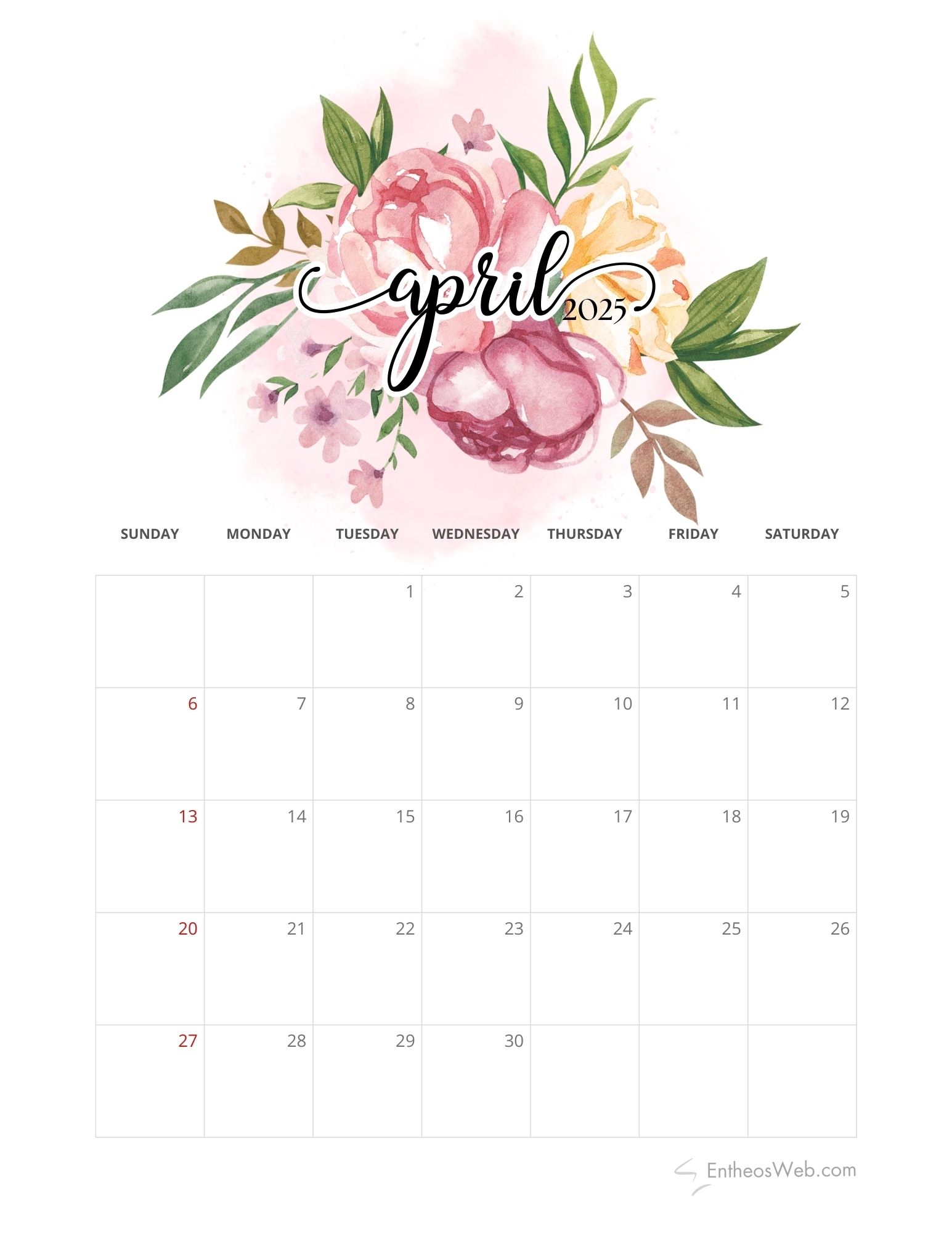April 2025 Calendar Printables EntheosWeb