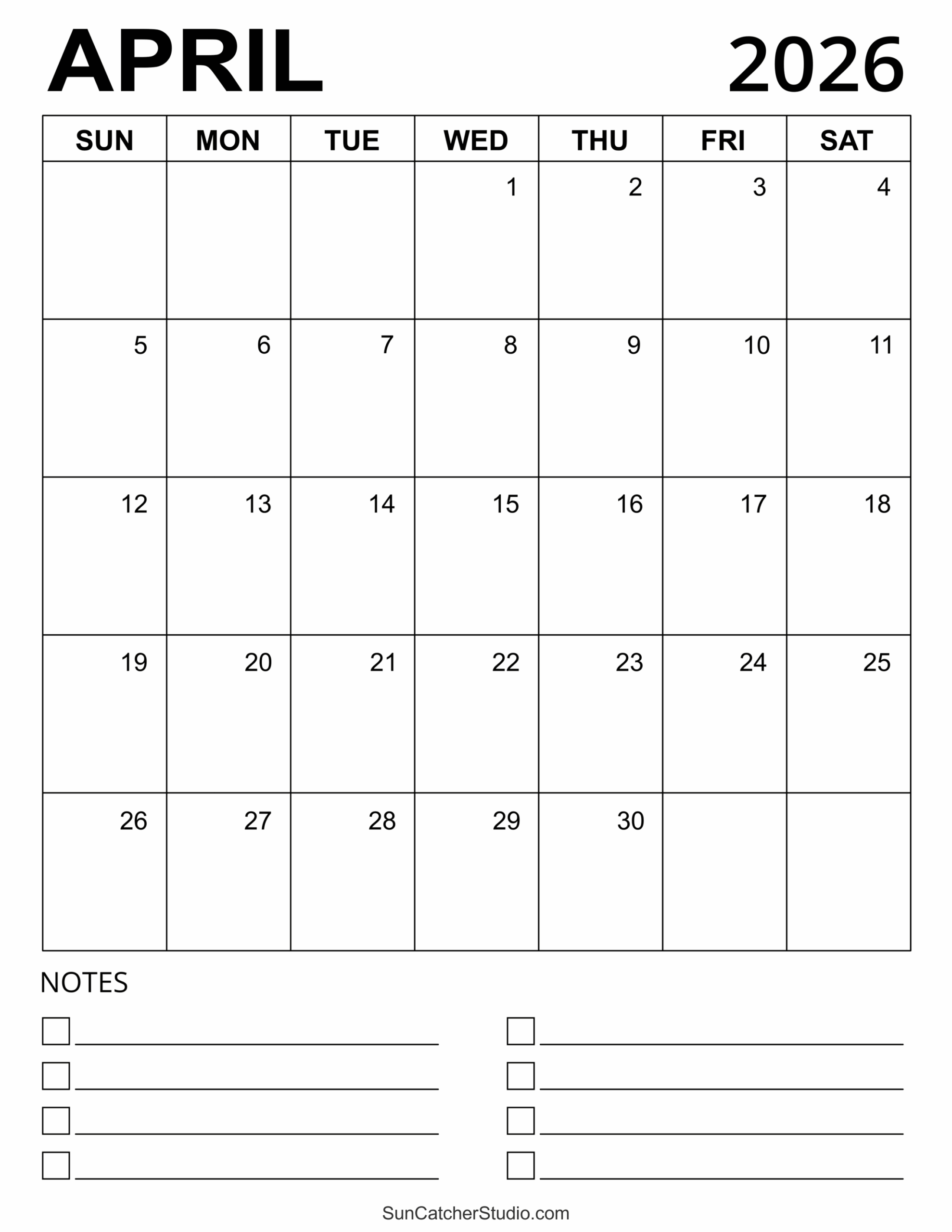 April 2026 Blank Printable Calendar