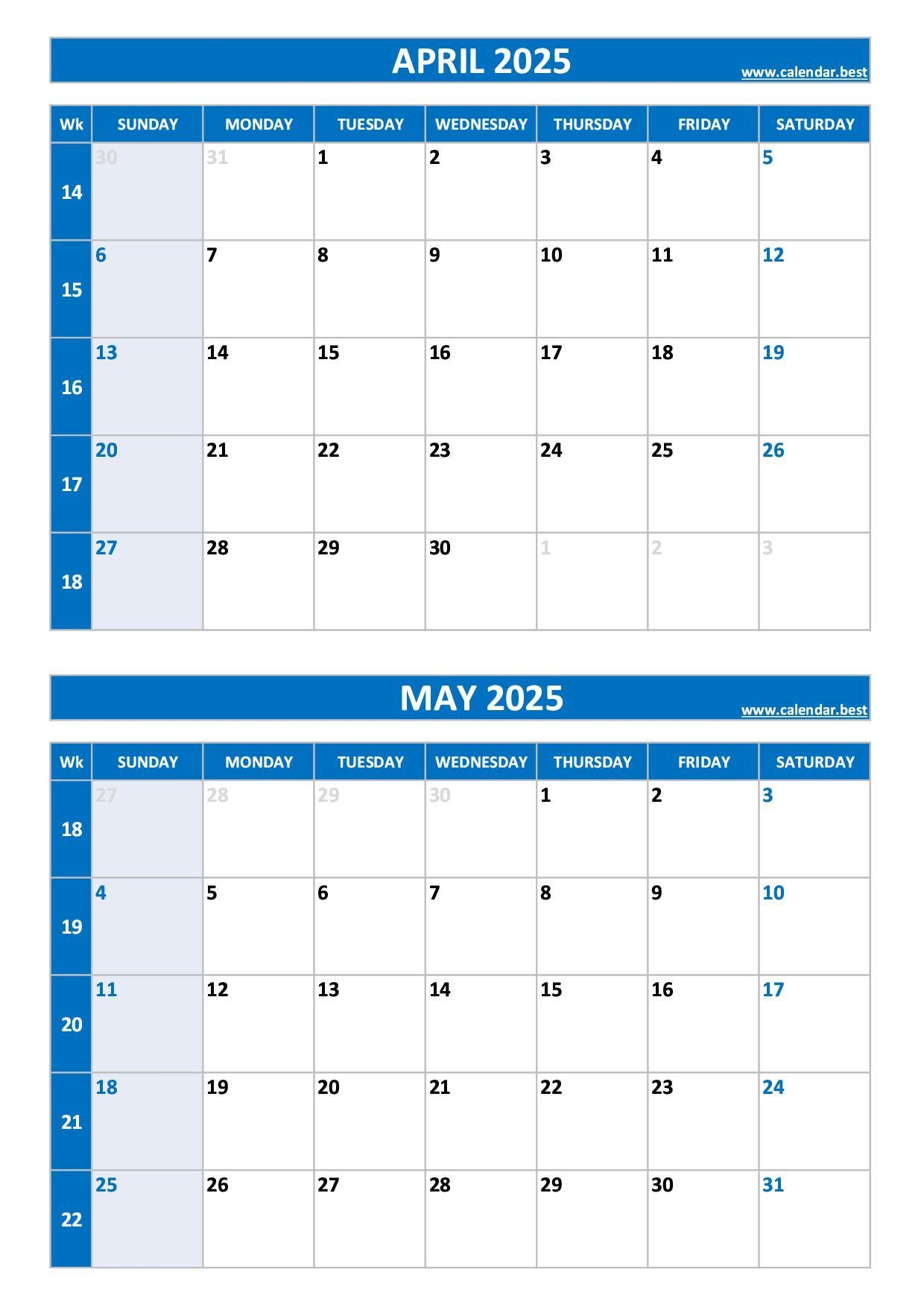 2025 Calendar One Page Blue Portrait