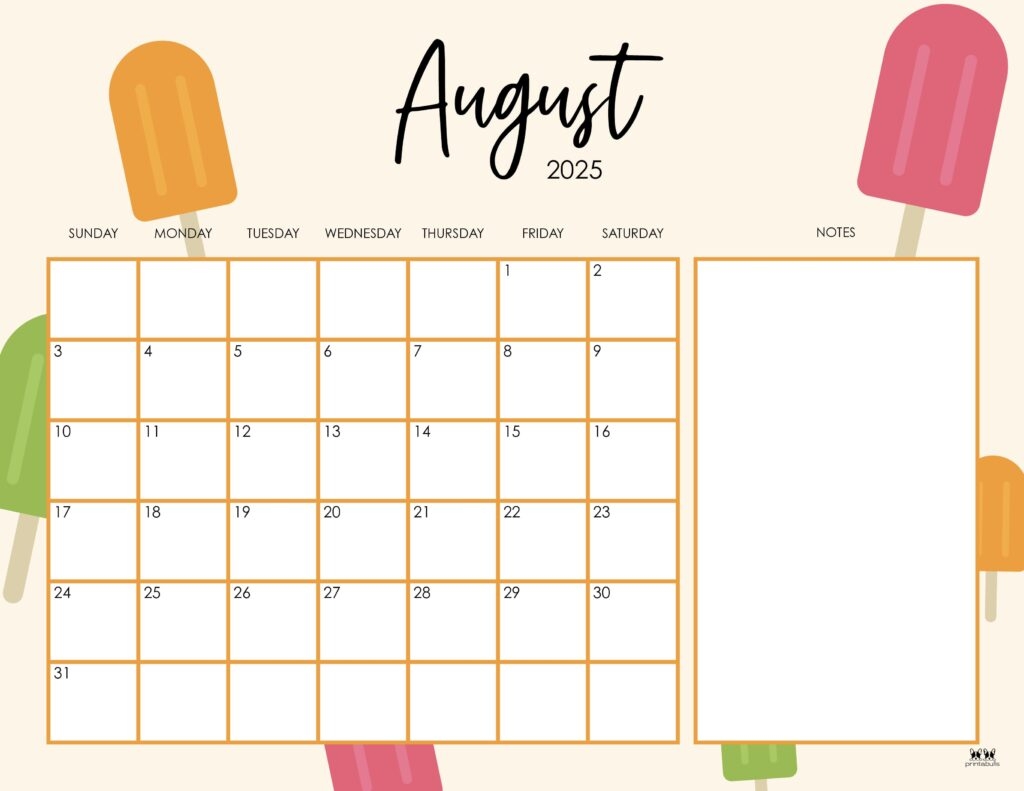 August 2025 Calendar with notes