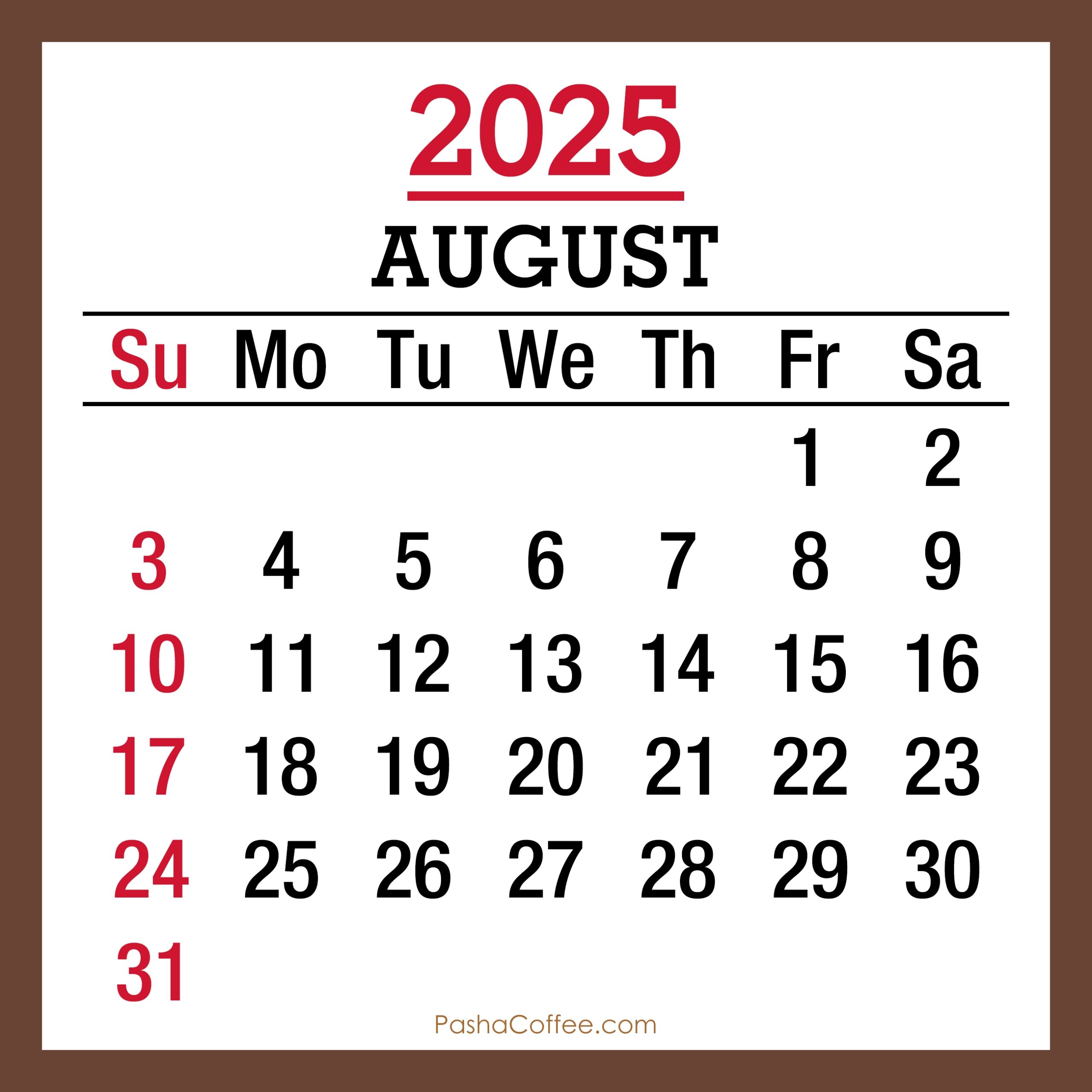 August 2025 Calendar with USA Holidays