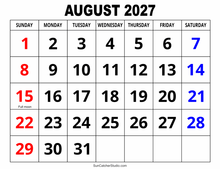 August 2027 Calendar Free Printable Free Printables Monograms Design Tools Patterns DIY Projects