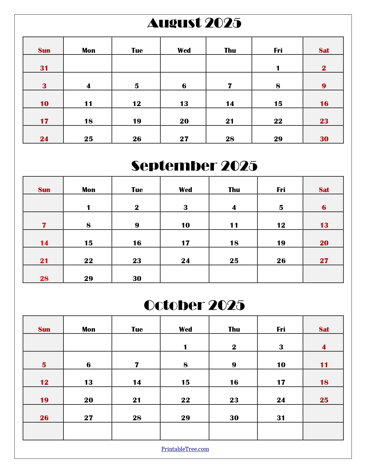 July to October 2025 Calendar