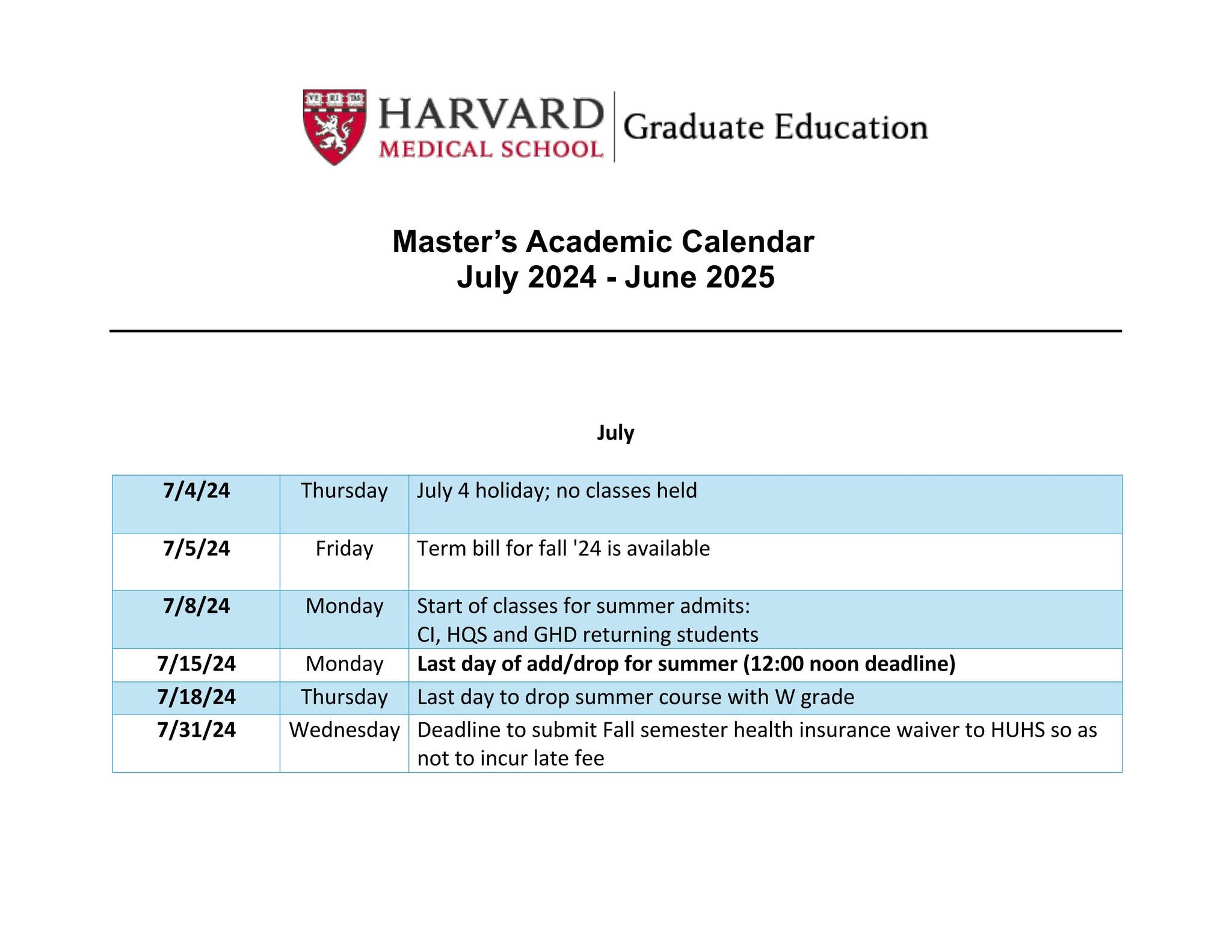 AY25 Master 39 s Academic Calendar 2024 2025 By Harvard Medical School Office For Graduate Education Issuu