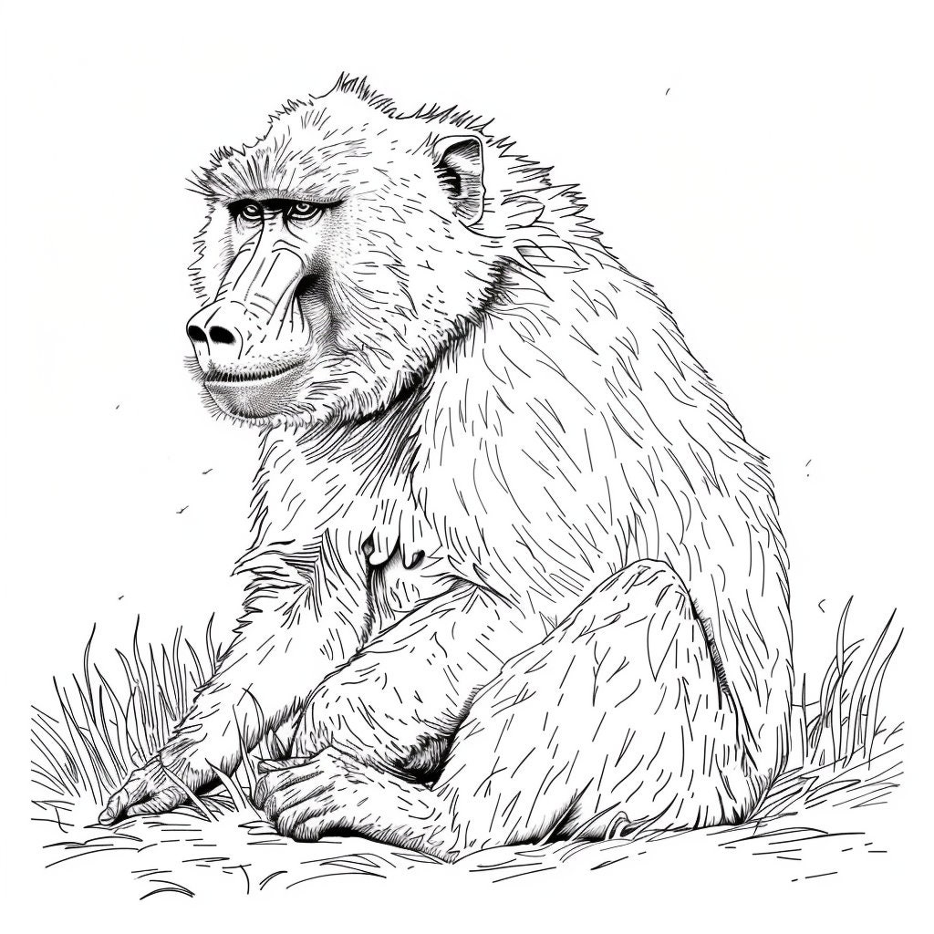 Baboon Coloring Pages Digital Download Detailed Wildlife Art Printable PDF US Letter A4 Size Primate Coloring Sheets Etsy