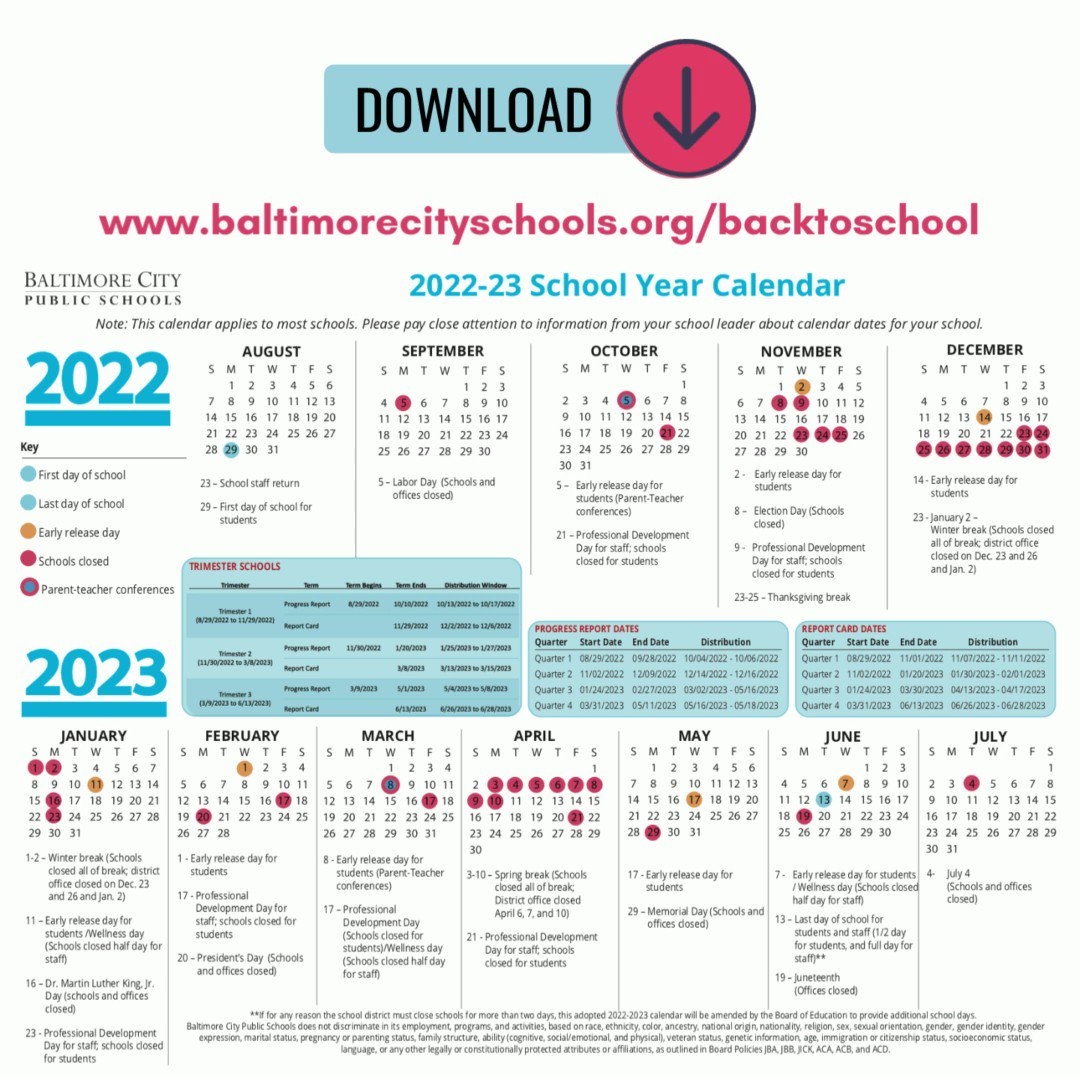 Baltimore City Public Schools On X Want To Know The Important Dates For The 2022 23 School Year We Have A One page Calendar For You To Download Https t co LP6M0p6kYh You Can Also Check Our