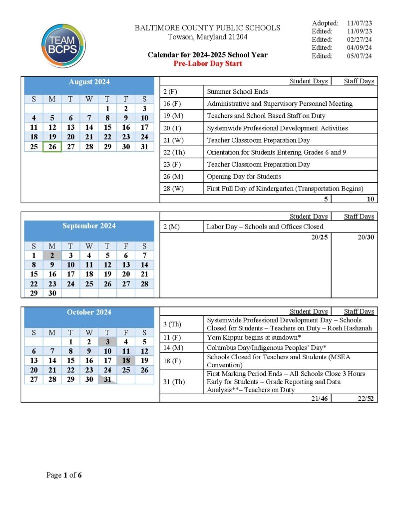 Baltimore County Public Schools Calendar 2025 2026